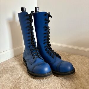 ADIX Combat Boots - Real Leather - Blue Knee High Lace-Up
